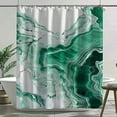 Malachite Green Marble Stone Pattern Fabric Shower Curtain White
