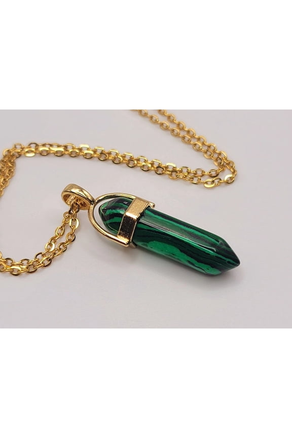 Malachite Handmade Point Necklace Hexagon Chain Golden necklace