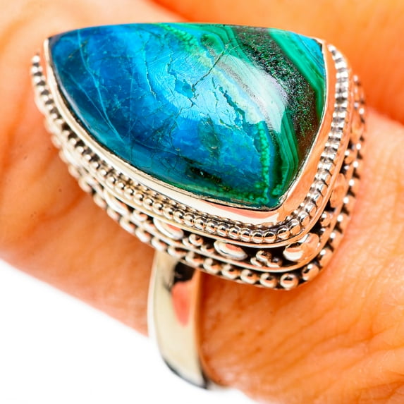 Malachite In Chrysocolla Ring Size 9 (925 Sterling Silver) - Handmade Boho Vintage Jewelry RING129939