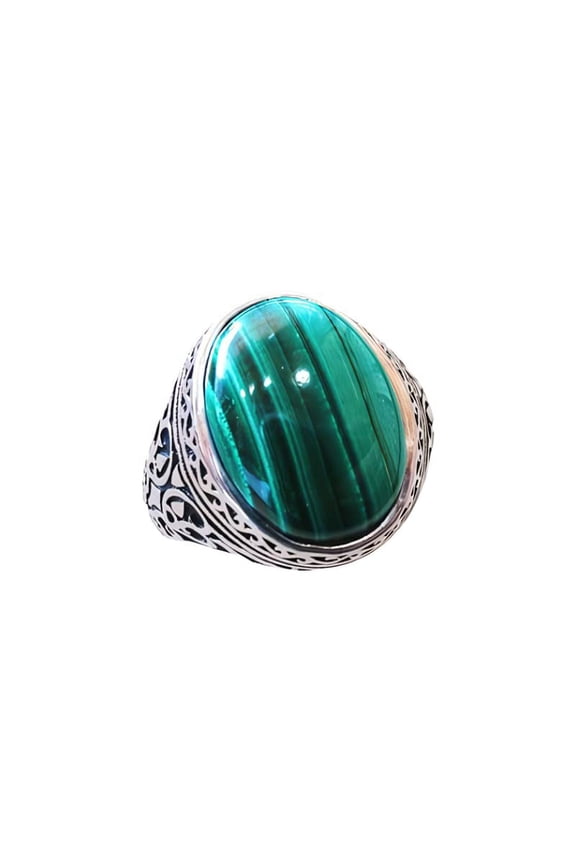 Malachite Mans Ring, Natural Green Malachite, Spiritual, Silver Jewelry, 925 Silver Ring, Birthday Gift, Heavy Mens Ring, Arabic Design, Ottoman Style Ring, Christmas, Turkey Mens Signet Ring