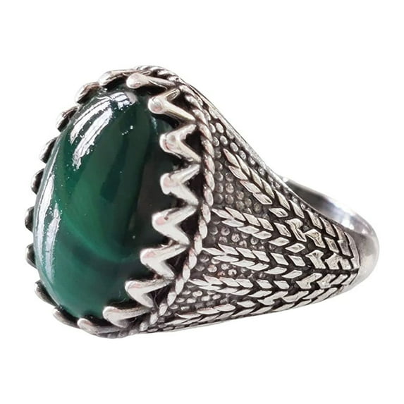 Malachite Mans Ring, Natural Green Malachite, Spiritual, Silver Jewelry, 925 Silver Ring, Birthday Gift, Heavy Mens Ring, Arabic Design, Ottoman Style Ring, Christmas, Turkey Mens Signet Ring