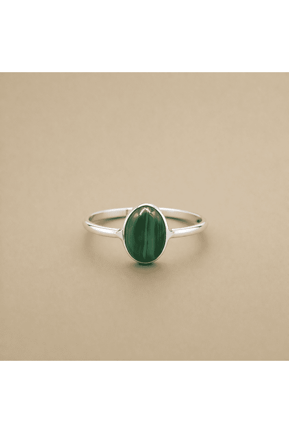 Malachite Oval Ring for Women, 925 Sterling Silver Bezel Set Ring, Green Gemstone Statement Jewelry, Boho Style Ring