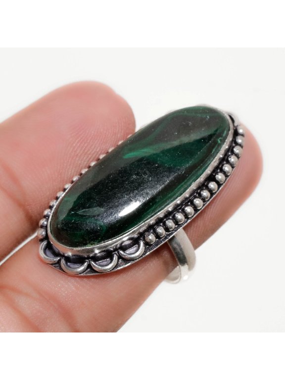 Malachite Oval Shape Gemstone Handmade Fashion Ethnic Jewelry Ring 9" SR 718