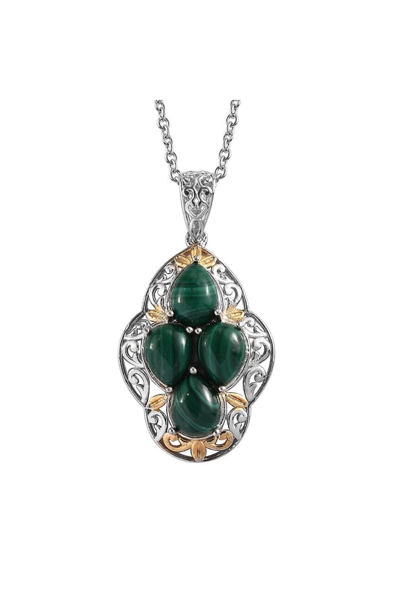 Malachite Mix Stainless Steel 18K Yellow Gold Platinum Plated Solitaire Pendant Necklace for Women Jewelry Size 20" Ct 5.25 Birthday Christmas Gifts for Women