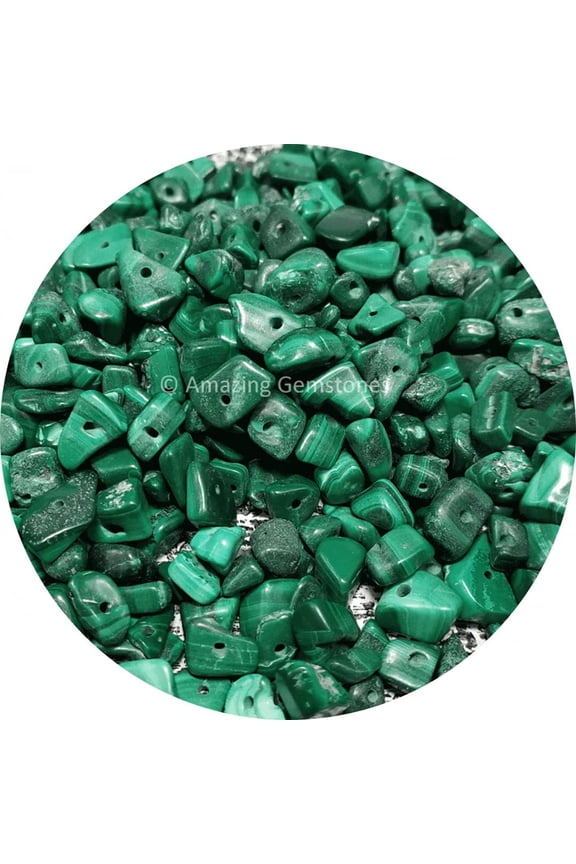 Malachite Pre Drilled Crystal Chips - Healing Crystals Tumbled Chips Gemstone Beads (25 Inch Strand)