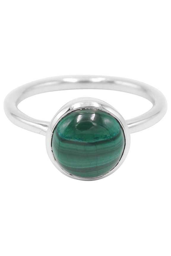 Earth Gems Jewelry Malachite Ring – 925 Sterling Silver Solitaire Ring for Women