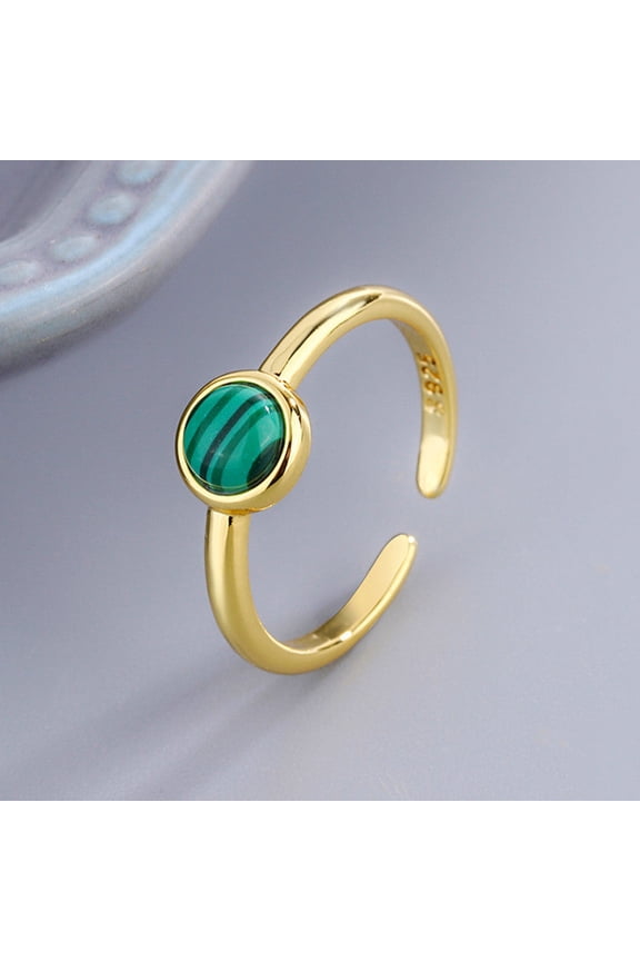 Malachite Round Copper Adjustable Ring For Women Fashion Jewelry Everyday Wear Gift For Elegant Style Gift Box
