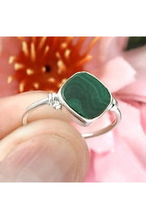 Malachite Stone Solid 925 Silver Band Heart Chakra Anniversary Ring Jewelry Size 5.5