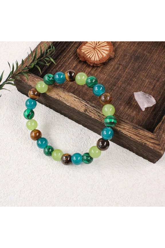 Malachite Tiger Eye Stone Bracelet Natural Beaded Wealth Attraction Amulet Jewelry for Men and Women