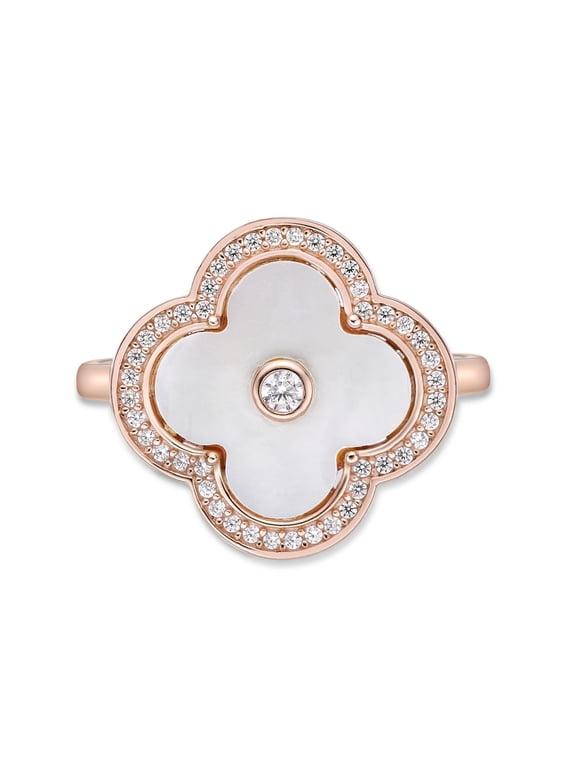 Malachite and Cubic Zirconia Flower Ring for Women in 925 Sterling Silver with Yellow Gold Plating Size 6 by Lavari Jewelers