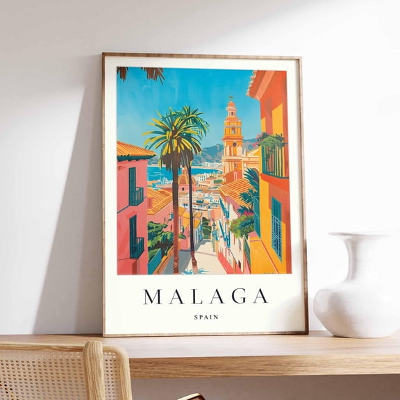 Malaga Spain Print Minimalist City Skyline, Unframed Paper Print