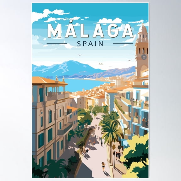 Malaga Spain Travel Art Vintage Poster Wall Art, Modern Wall Decor For Living Room Bedroom, 8x12 UNFRAMED