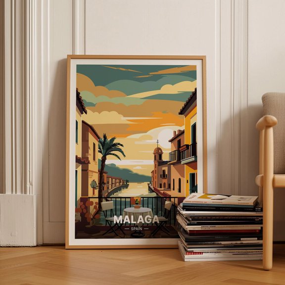 Malaga Spain Travel Artistic Spain Destination Decor, Unframed Paper Poster 8x10in