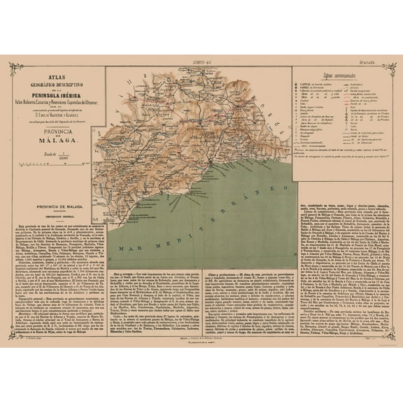 Historic Map - Malaga Spain - Valverde 1880 - 31.57 x 23 - Vintage Wall Art