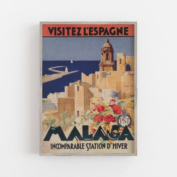 Malaga Spain Vintage Travel Poster: Coastal City Art UNFRAMED PAPER POSTER, Home Decor