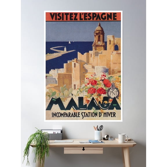 Malaga, Spain Vintage Travel Poster Poster Wall Art, Modern Wall Decor For Living Room Bedroom, 12x18 UNFRAMED