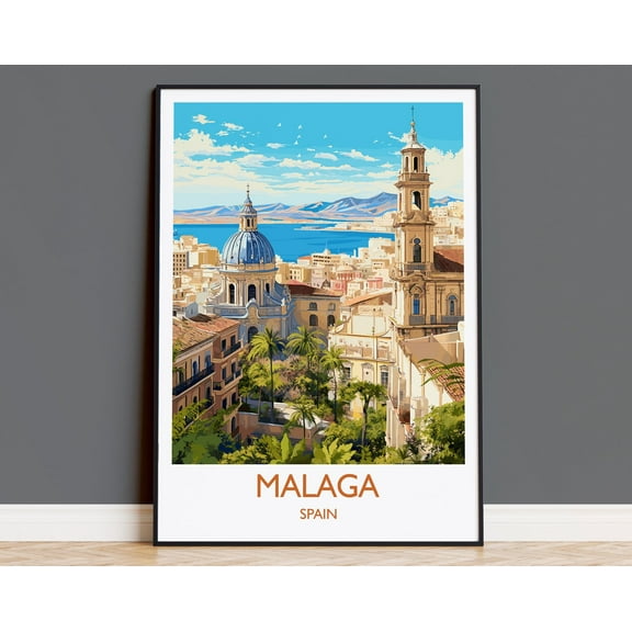 Malaga Travel Print, Travel Poster of Malaga, Spain, Malaga Art, Malaga Gift, Wall Art Print, 8x12 UNFRAMED