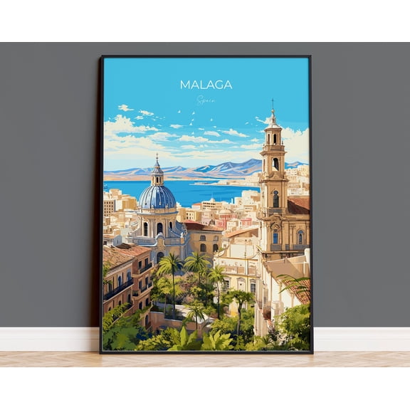 Malaga Travel Print, Travel Poster of Malaga, Spain, Malaga Gift, Spain Gift Art, Wall Art Print, 8x12 UNFRAMED