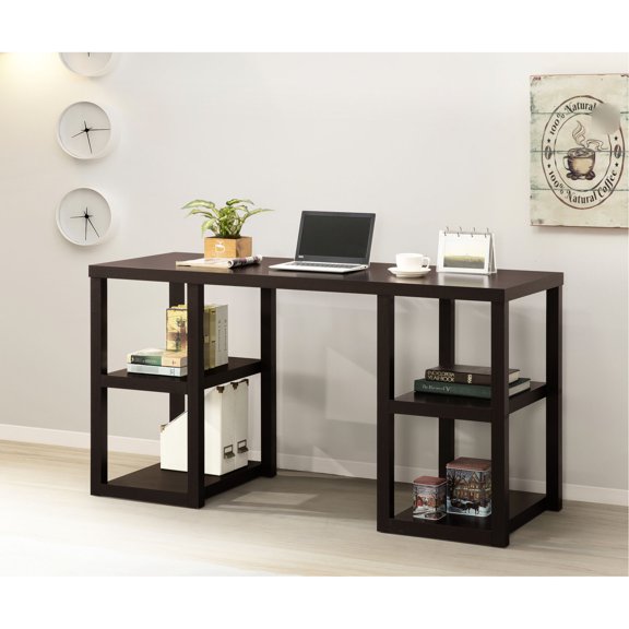 Malamine Veneer Desk, Open Design / 4 Shelves Cappuccino