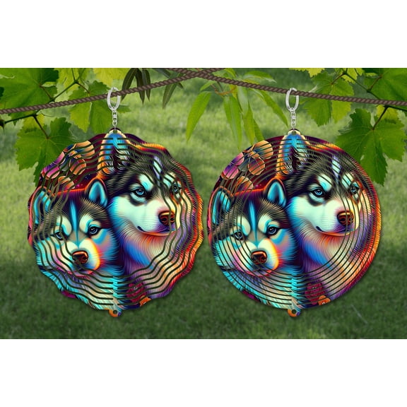 Malamute Dog 10 Inch Metal Wind Spinner, 3D Kinetic Outdoor Hanging Garden Decor for Yard Patio, Gift for Women and Men