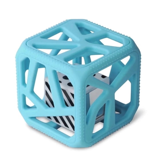 Malarkey Kids Silicone Chew Cube Rattle Teether for Newborns & Toddlers, Blue - Baby Teether