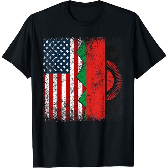 Malawian Roots | Half American Flag | America Malawi Flags T-ShirtMen and women, Black T-shirt, size: Extra large