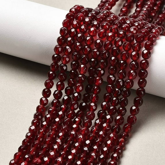 Malaysia Jade 1 strand Natural Malaysia Jade Bead Strands Imitation Ruby Round Dyed Faceted Dark Red 4mm Hole: 0.8mm 91pcs/strand 14.5 inch