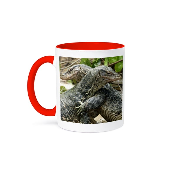 3dRose, Malaysia, Monitor Lizards fighting-AS23 JST0075 - Jay Sturdevant, 11oz Two-Tone Red Mug