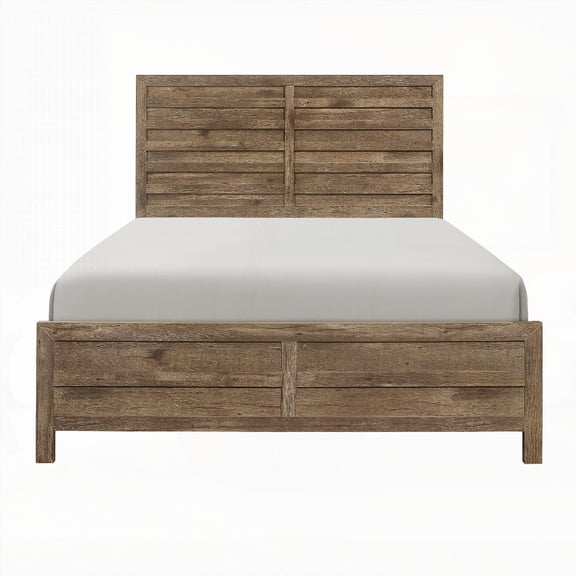 Malaysia-made 1pc Queen Bed with Weathered Pine Finish & Modern Line/Rusticated Style
