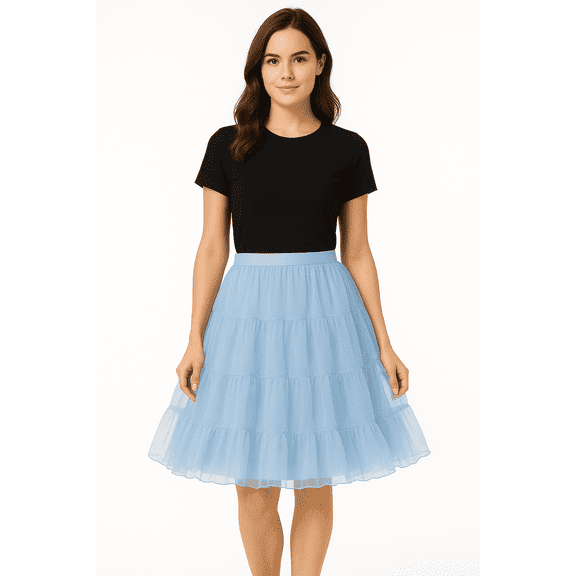 Malco Modes Women’s Knee-Length Puffy Tulle Petticoat Skirt with Elastic Waist Blue Petticoat, One Size