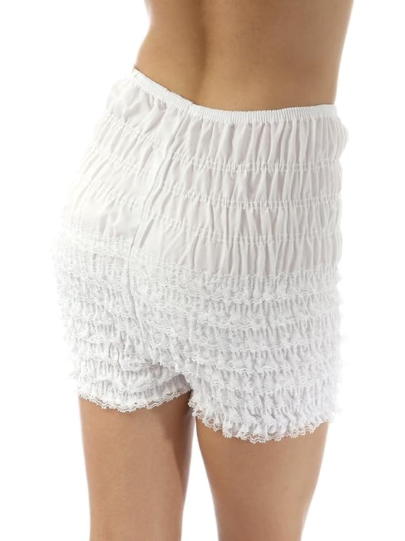 Women's Ruffle Bloomers, Lace Petti Pants, Vintage Costume Shorts, White, Medium