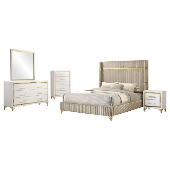 Malcolm Beige and White 5-piece Queen Bedroom Set