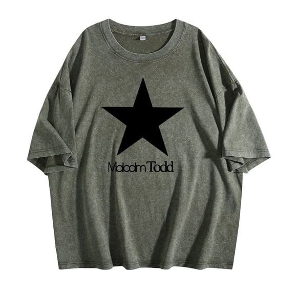 Malcolm Todd Star Washed Cotton T-shirt Women Men Short Sleeve Crewneck Tee Casual Streetwear Clothes