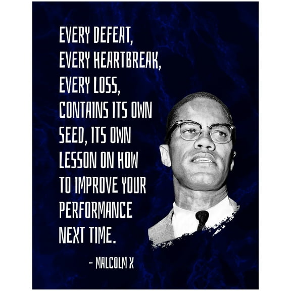 Malcolm X Inspirational Quote Poster - "Every Defeat Every Heartbreak", Motivational Wall Art Decor for Home, Office, Library & Study Rooms poster