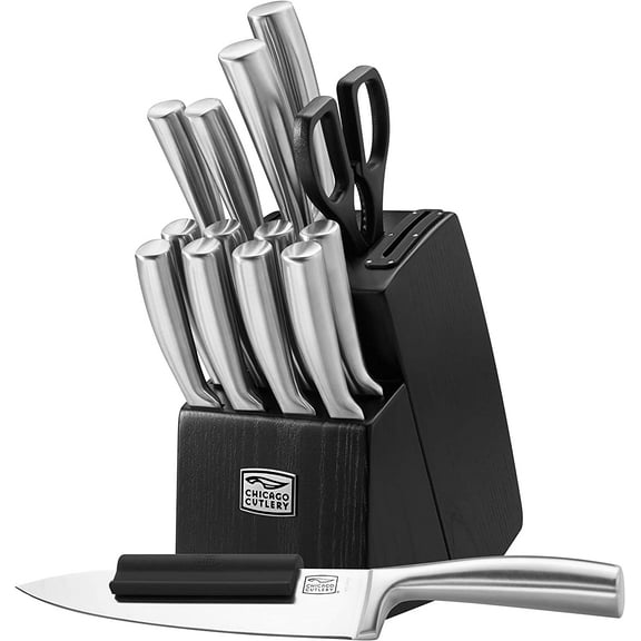 Malden (16-PC) Kitchen Knife Block Set With Wooden Block & Built-In Sharpener, Contoured Handles and Sharp Stainless Steel Professional Chef Knife Set & Scissors