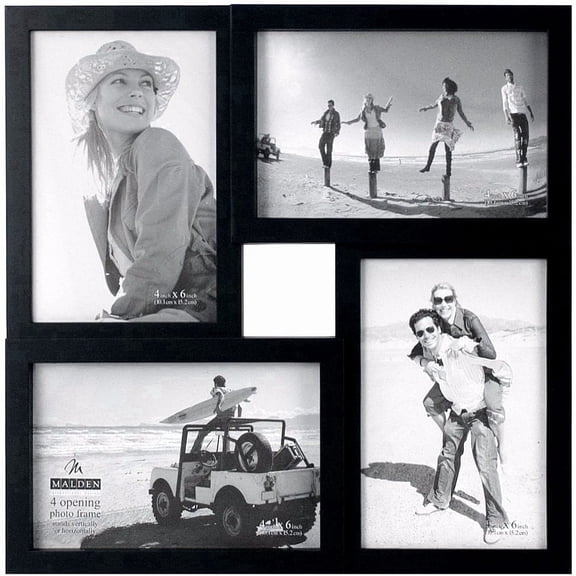Malden - 4-Opening 4x6 Collage Picture Frame, Black Wood Multi Photo Wall Frame