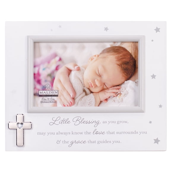 Malden - Little Blessings Baby Picture Frame, White 4x6 Photo Frame with Cross Accent