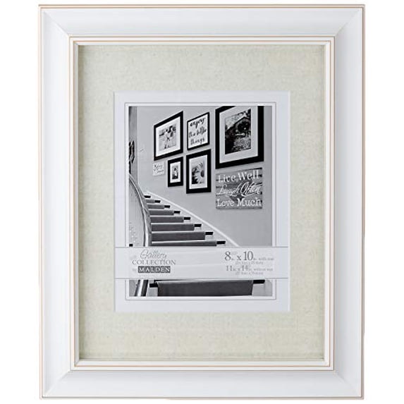 Malden International Designs 2136-80 Barnside Portrait Gallery Textured Mat Picture Frame, 8x10/11x14, White