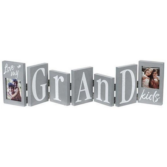 Malden Int Designs Love My Grandkids 3.25x3.5 Love Letters 2 opening Accordion Hinged Gray Decor Frame