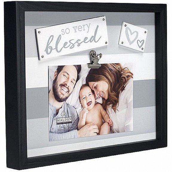 Malden Int Designs Striped Black So Very Blessed 4x6 Sentiment Clip Picture Frame