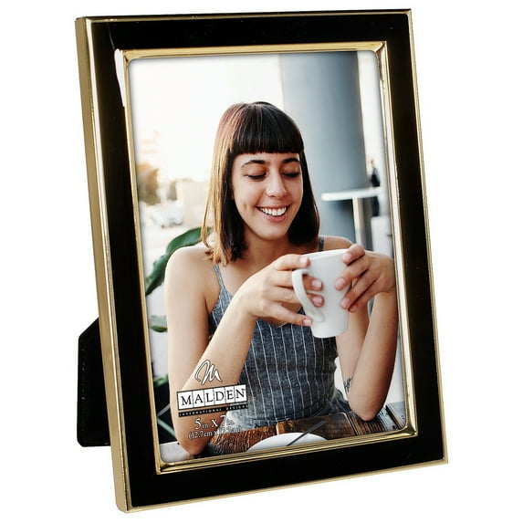 Malden International Designs 5x7 Black Metal Picture Frame With Shiny Gold Inner And Outer Border