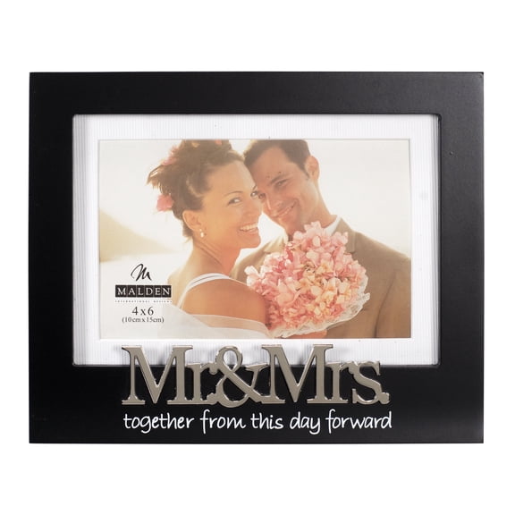 Malden -  Wedding Picture Frame, 4x6 Black Matted Photo Frame with Mr. & Mrs.Writing