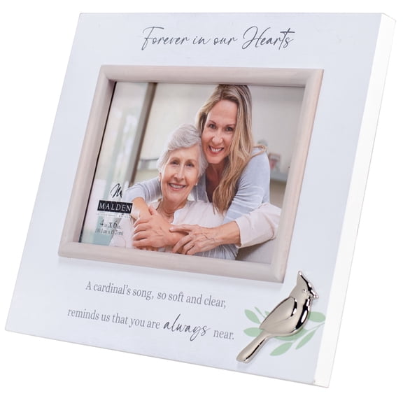 Malden - Forever in Our Hearts Memorial Picture Frame, White 4x6 Photo Frame with Cardinal Accent