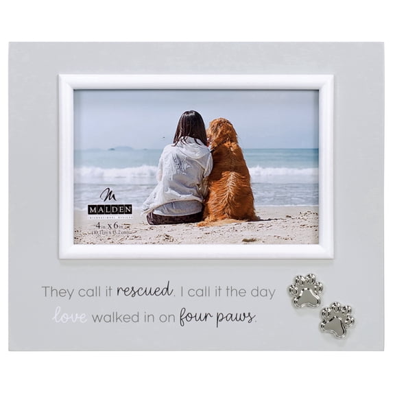 Malden - Pet Rescue Picture Frame, Grey Wood Grain 4x6 Dog Photo Frame with Paw Print