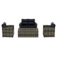 thumbnail image 1 of Maldives 4 PC Rattan Wicker Conversation Seating Group With Navy Blue Cushions, 1 of 11