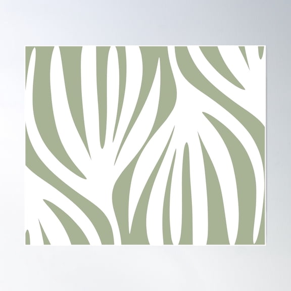 Maldives Abstract Botanical Pattern In Sage Green And White Poster Wall Art, Modern Wall Decor For Living Room Bedroom, 8x12 UNFRAMED