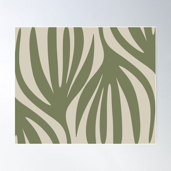 Maldives Abstract Seaweed Pattern In Vintage Olive Green And Beige Poster Wall Art, Modern Wall Decor For Living Room Bedroom, 24x24 UNFRAMED