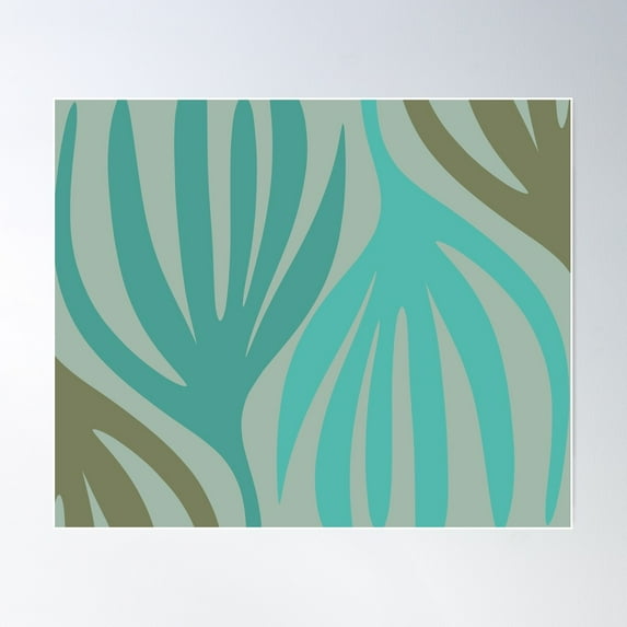 Maldives Abstract Seaweed Pattern In Vintage Teal, Olive Green, And Celadon Blue Poster Wall Art, Modern Wall Decor For Living Room Bedroom, 30x30 UNFRAMED
