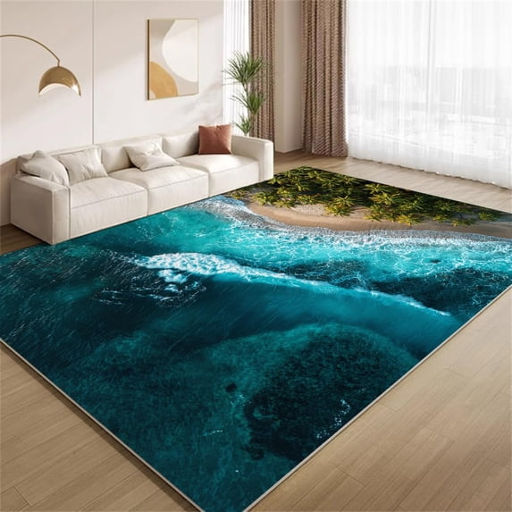 Maldives Beach Area Rugs, Tropical Palm Ocean Pattern Carpet, Washable ...