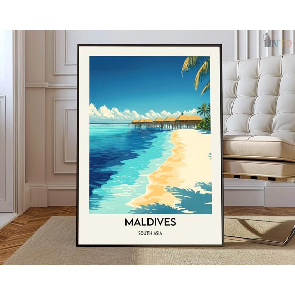Maldives Beach Island Poster, Unframed Paper Poster 8x10in